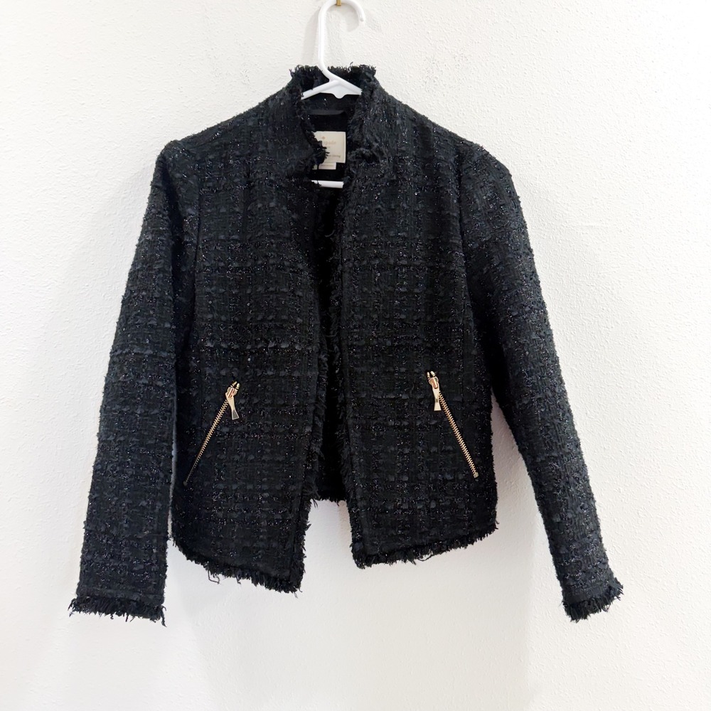 Kate Spade Old Money Chanel Inspired Tweed Jacket Black Shimmer Gold 0 - Picture 5 of 8